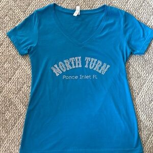 Next Level Apparel Blue Fitted Short Sleeve T-Shirt rhinestones Florida